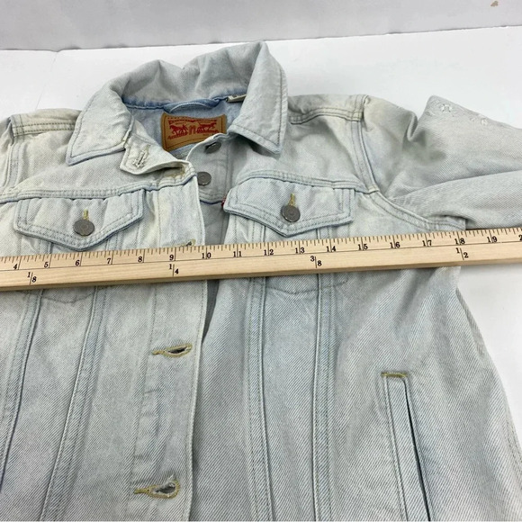 Levis Girls Youth Size Large Denim Jacket Light Wash Floral Sleeves SEE ALL. - Picture 4 of 10